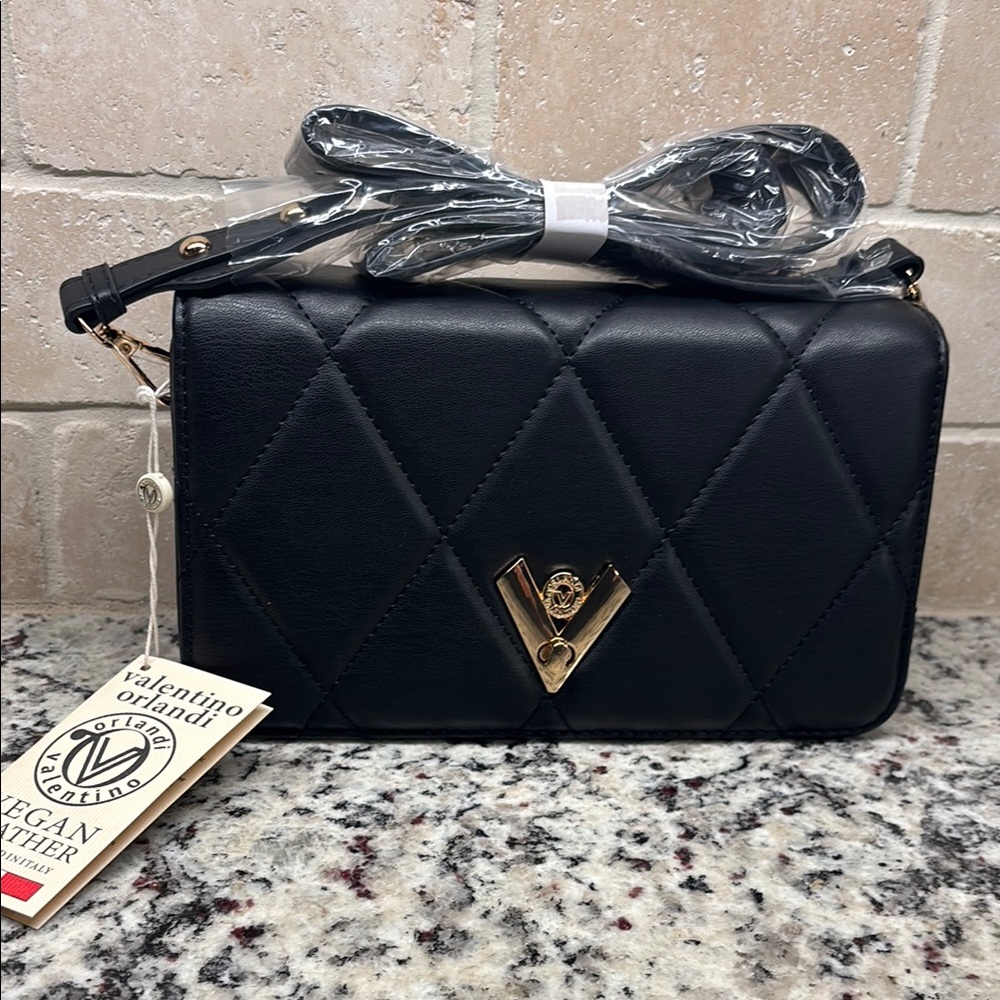 Valentino Orlandi Black Vegan Leather Quilted Bag